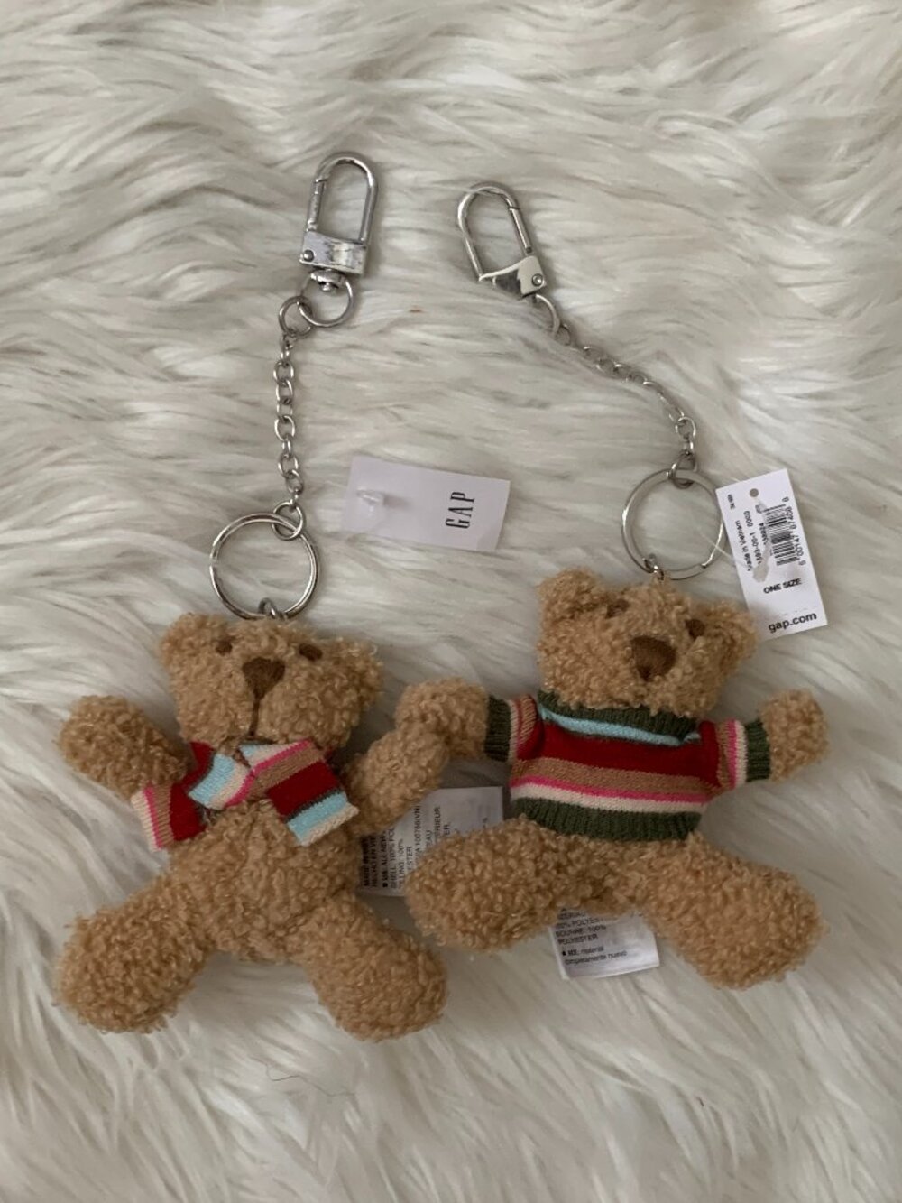 GAP Brannan Bear Happy Stripe Sweater & Scarf Bag Charm Key Ring SET of 2